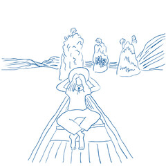 simple scenery of seaside in sketch hand drawn style. Template for decor postcard design print poster background wallpaper wrapping packaging banner backdrop