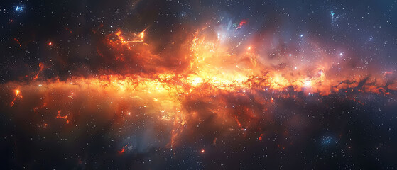 Fototapeta premium A galaxy in space is a vast, mesmerizing realm filled with endless wonders. It glows with billions of radiant stars, swirling in graceful, spiral arms. Nebulas shimmer in vivid colors, while dark matt