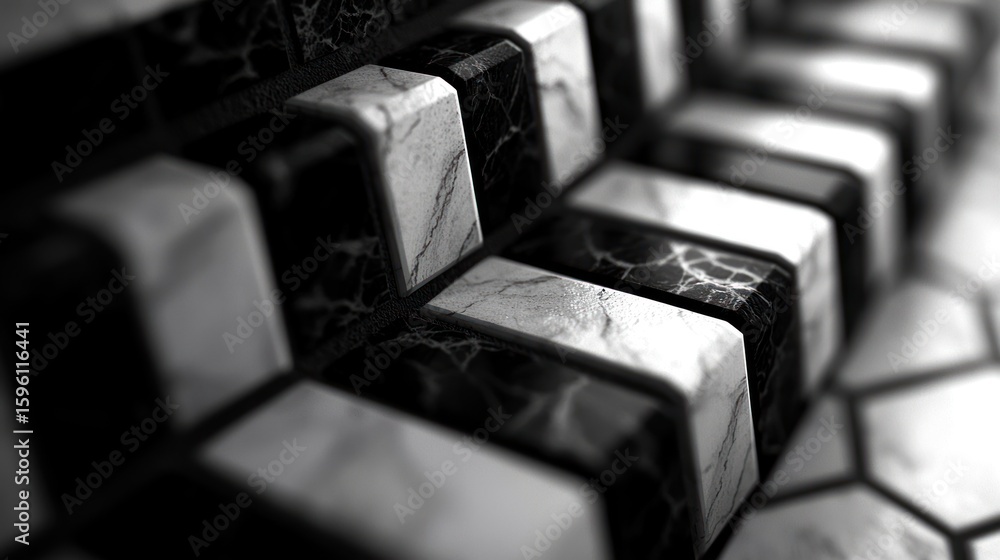 Poster monochrome marble tiles creating a geometric pattern with elegant contrast
