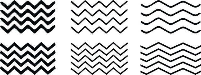 Wave thin line background. Seamless wave pattern.  Vector zigzag and wavy horizontal underline. Water logo, symbol vector collection. Waves line set.  seamless texture isolated on white background. 