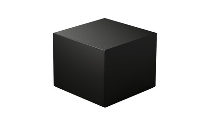 Solid black cube shown from a three-quarter perspective with clean edges and a matte finish