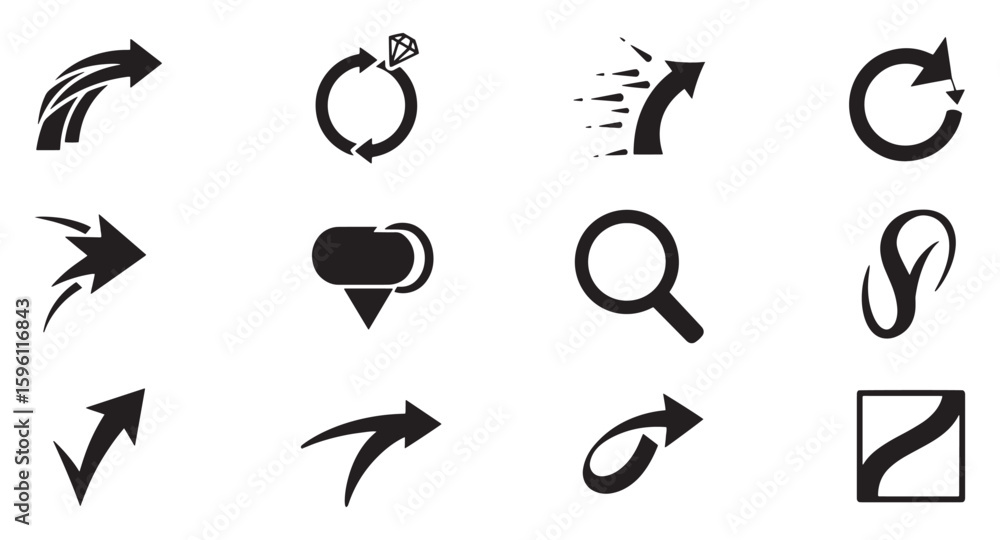 Poster vector set of arrow shapes and icons for directional guidance and user interface design