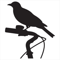 Bird Silhouette Perched On Bicycle Handlebars Black And White Minimalist Design.