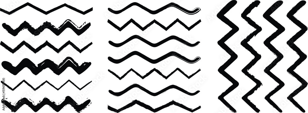 Aufkleber wave thin line set of wavy - curvy and zigzag lines pattern. squiggle zig zag frame with wiggle. set