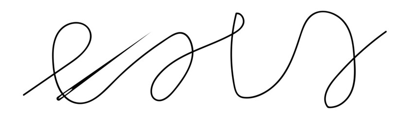 Hand drawn thread with needle, line loop vector illustration