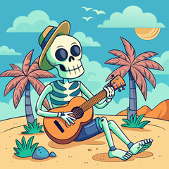 Skeleton Serenades on a Sunny Shore