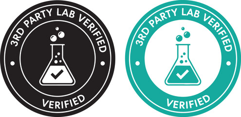Lab verified seal with flask and checkmark third party, seal, verified, lab, third party, certification, quality, approval, checkmark, flask, bubbles, science, laboratory, testing, assurance, guarante