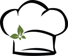 Vector illustration of a chef's hat with green leaves