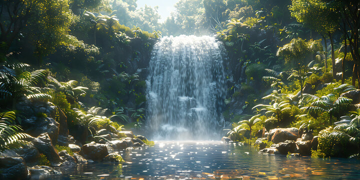 A waterfall is a breathtaking natural wonder, cascading with powerful elegance over rugged cliffs. Its rushing waters glisten under the sunlight, creating a mesmerizing, shimmering veil. The roaring s