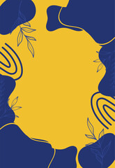 abstract background with leaves and branches in blue and yellow colors, vector illustration