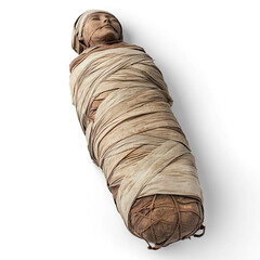 Ancient egyptian child mummy linen bandages burial on a Transparent Background