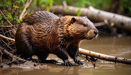 North American Beaver: A Majestic, Wet-Fur Portrait