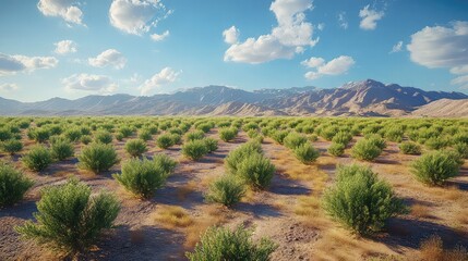 AI-generated 3D model of desert reforestation using autonomous irrigation drones and native plant restoration algorithms