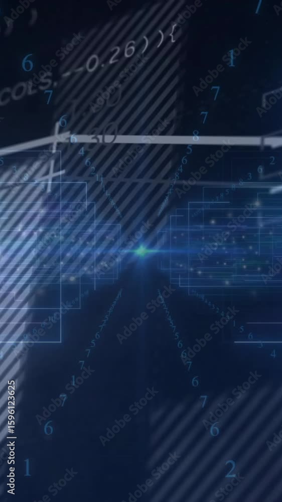 Aufkleber mathematical equations and data visualization animation over dark blue background