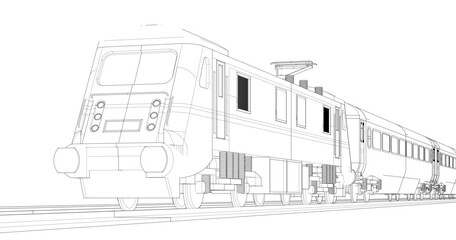modern train sketch 3d illustration