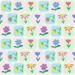 Pastel Floral Doodle Seamless Pattern – Cute Colorful Flowers