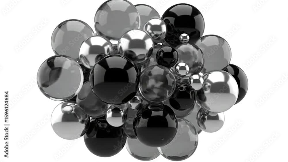 Poster a cluster of varying sizes of spherical glass black and chrome objects