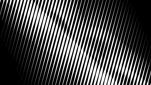 Monochrome abstract diagonal parallel lines on a black background creating a dynamic optical art pattern
