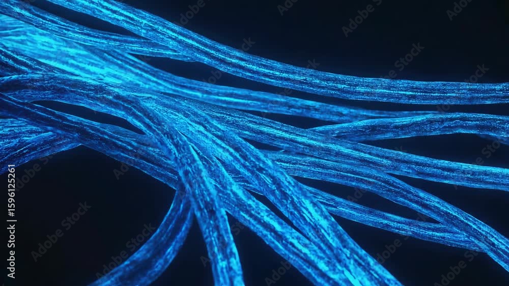 Poster multiple glowing blue cables are transferring data creating a futuristic data stream on a dark backg