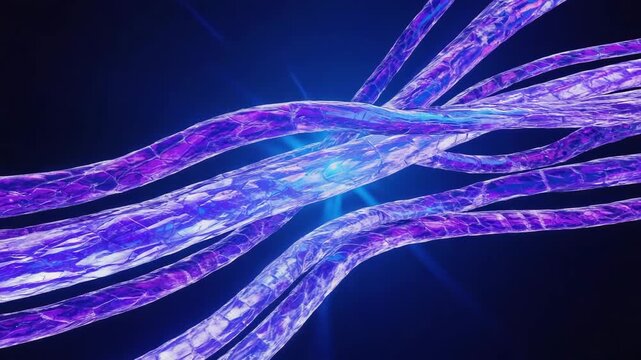 Multiple glowing cables are transferring futuristic energy, data, and information through fiber optics, creating a vibrant and technological scene