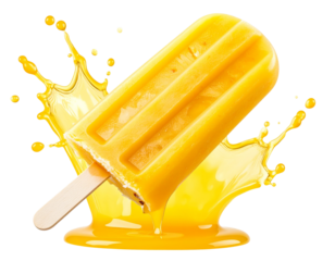   Melted Pineapple Popsicle with Splatter Effect, Isolated on Transparent Background PNG 