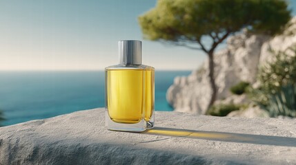 A clear glass perfume bottle mock up