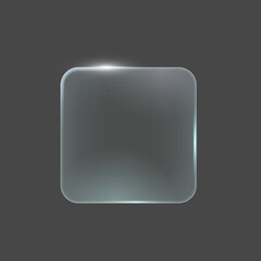 Glossy transparent glass square on a dark background. Minimalistic and modern design. Suitable for UI or graphic design elements and overlays.