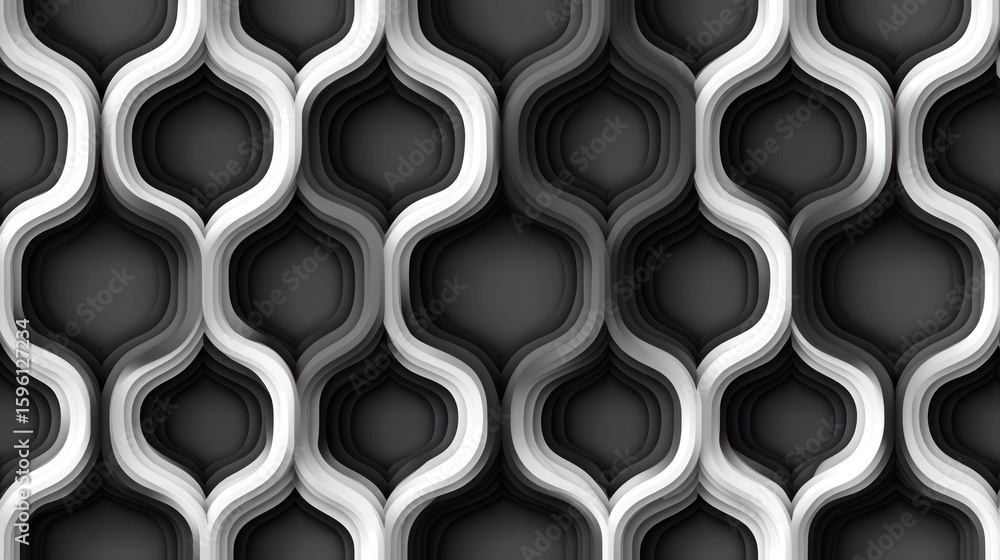 Aufkleber monochrome geometric abstraction with curved lines and layered depth, creating an optical illusion