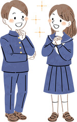 憧れや夢を語る制服姿の男女の学生のイラスト　全身	