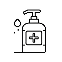 Hand sanitizer bottle with droplet icon isolated on white background