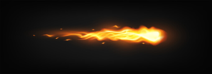 Fireball. Bright, fiery streak across a dark backdrop. Dynamic orange and yellow flames create intense visual impact. Perfect for energy, speed, or power themes.