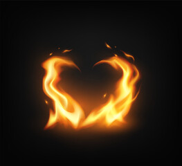 Illustration of heart shaped flames glowing vividly against a dark backdrop. The fiery heart design captures passion and intensity in warm orange tones.