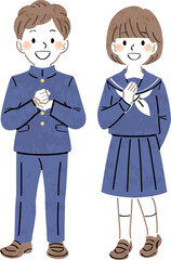 解決策に納得する制服姿の男女の学生のイラスト　全身