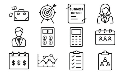 Business and Office Line Icon Bundle – Minimalist Professional Icons for Finance, HR, Accounting, Planning, Reports, Meetings, and Management UI Design