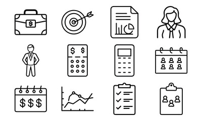Business and Office Line Icon Bundle – Minimalist Professional Icons for Finance, HR, Accounting, Planning, Reports, Meetings, and Management UI Design