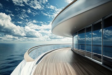 Fototapeta premium Luxury deck overlooking the ocean with stunning cloud formations during the day