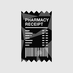 Naklejka premium Stylized pharmacy receipt with geometric design elements in black and gray, representing healthcare costs and prescription information, ideal for medical finance concepts