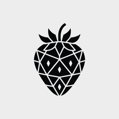Stylized strawberry illustration in black with a geometric design, perfect for branding, logos, or creative projects involving fruit, food, or modern design elements