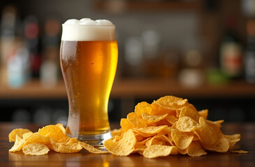 glass of beer and chips