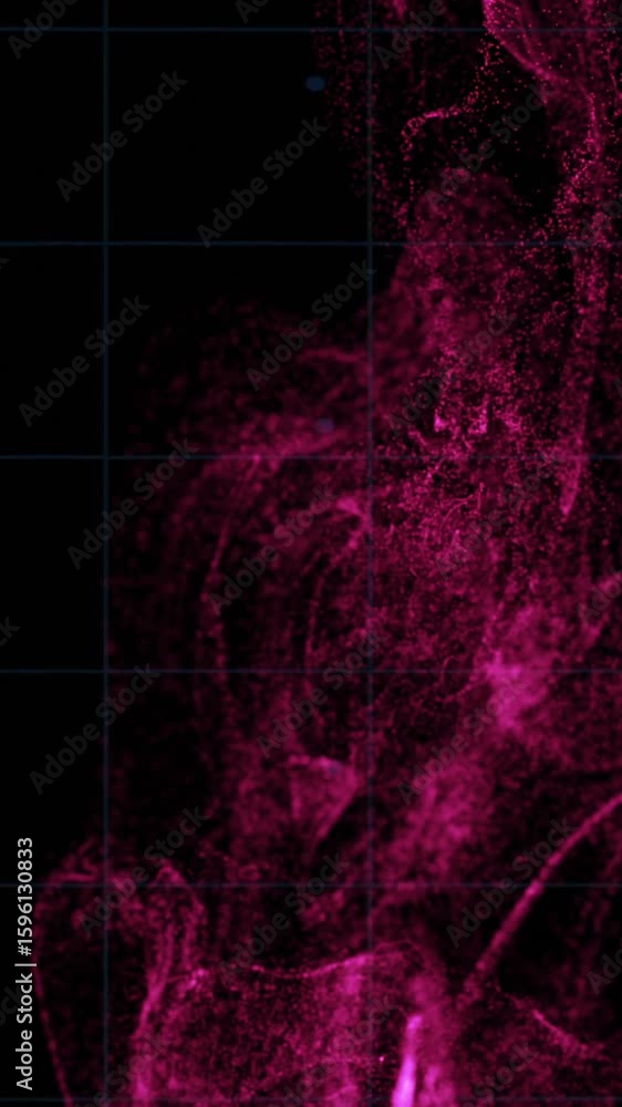 Poster animation of pink smoke effect with grid overlay and fluctuating graph lines