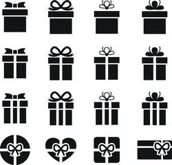 Gift Box Icon Set – Flat Silhouette Style