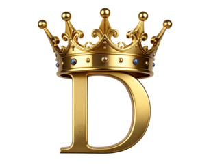 Monogram Letter Logo with Ornate Gold Crown and Elegant Serif Typography, Isolated on Transparent Background PNG