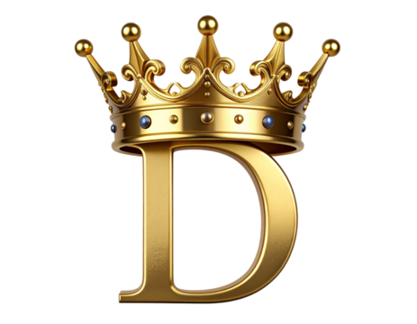 Monogram Letter Logo with Ornate Gold Crown and Elegant Serif Typography, Isolated on Transparent Background PNG