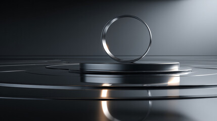 Chrome Metallic Ring Podium – Sleek Modern Display A reflective chrome ring base for dramatic product staging with futuristic vibes.