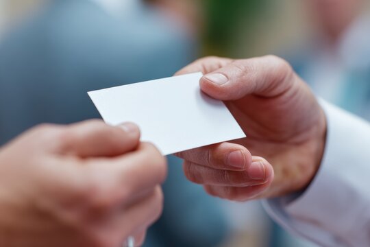 Close-up of hands exchanging business cards during networking event