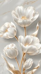 Elegant White Tulips On Marble Background