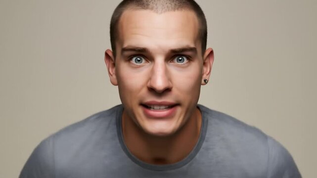 Close-up Portrait of a Young Man with a Surprised Expression