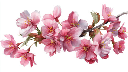 Fototapeta premium Delicate Pink Sakura Blossom Bouquet Floating on White Background