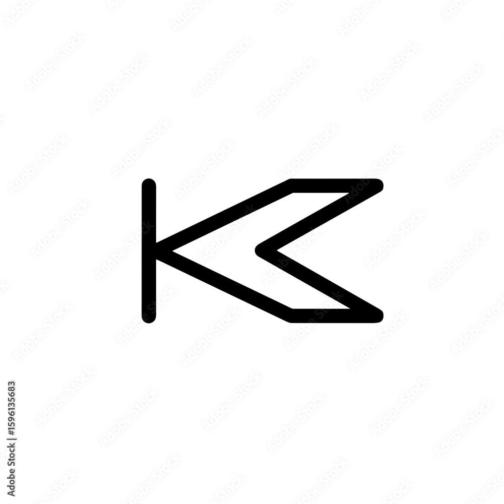 Poster stylized graphic representation of a two-pronged arrow pointing left, combining elements of an arrow