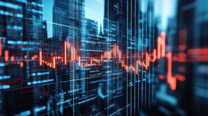 High Tech Stock Market Data Visualization with Digital Graphs and Charts Illustrating Financial Growth and Investment Trends